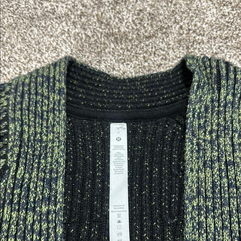 Lululemon Cotton-Cashmere Blend Sweater Cardigan Wrap Green Black Size 2 - Picture 7 of 12